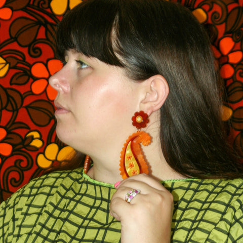 Paisley Earrings in Orange